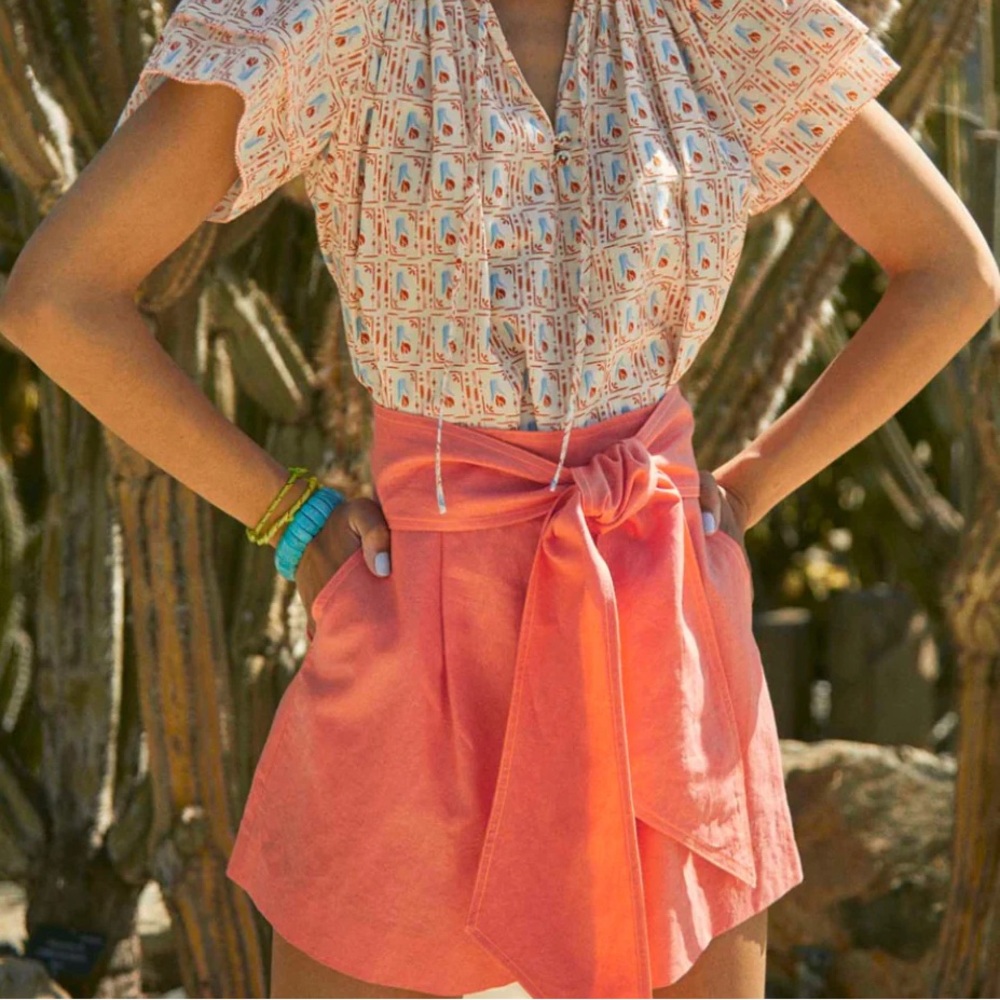 HUNTER BELL Coral High Waist Wrap Shorts